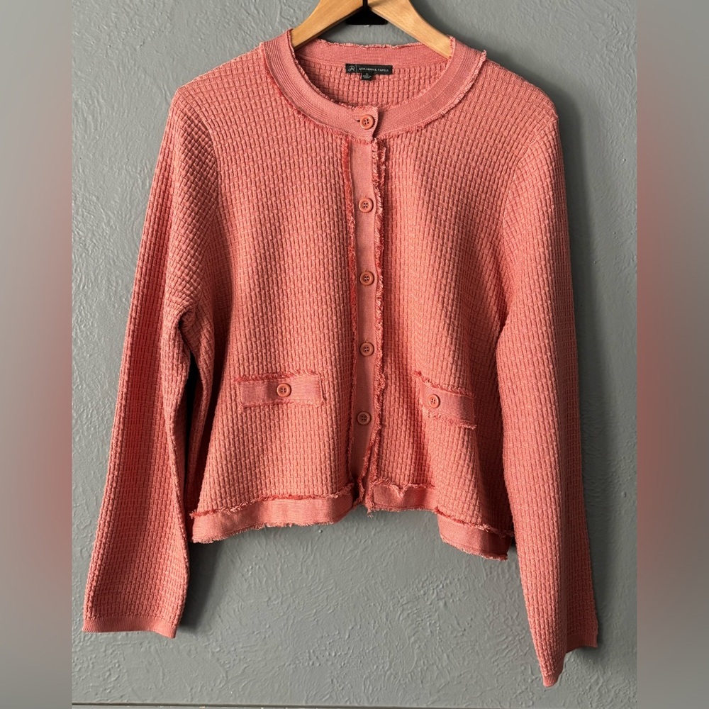 Adrianna Papell Pink Textured Cropped Cardigan Button Front Size XL